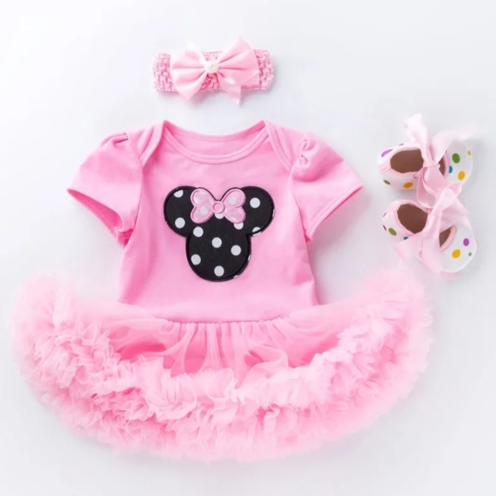 Girls Minnie Pink Outfit Onesie Tulle  Birthay Onesie Outfit 9/12 Months